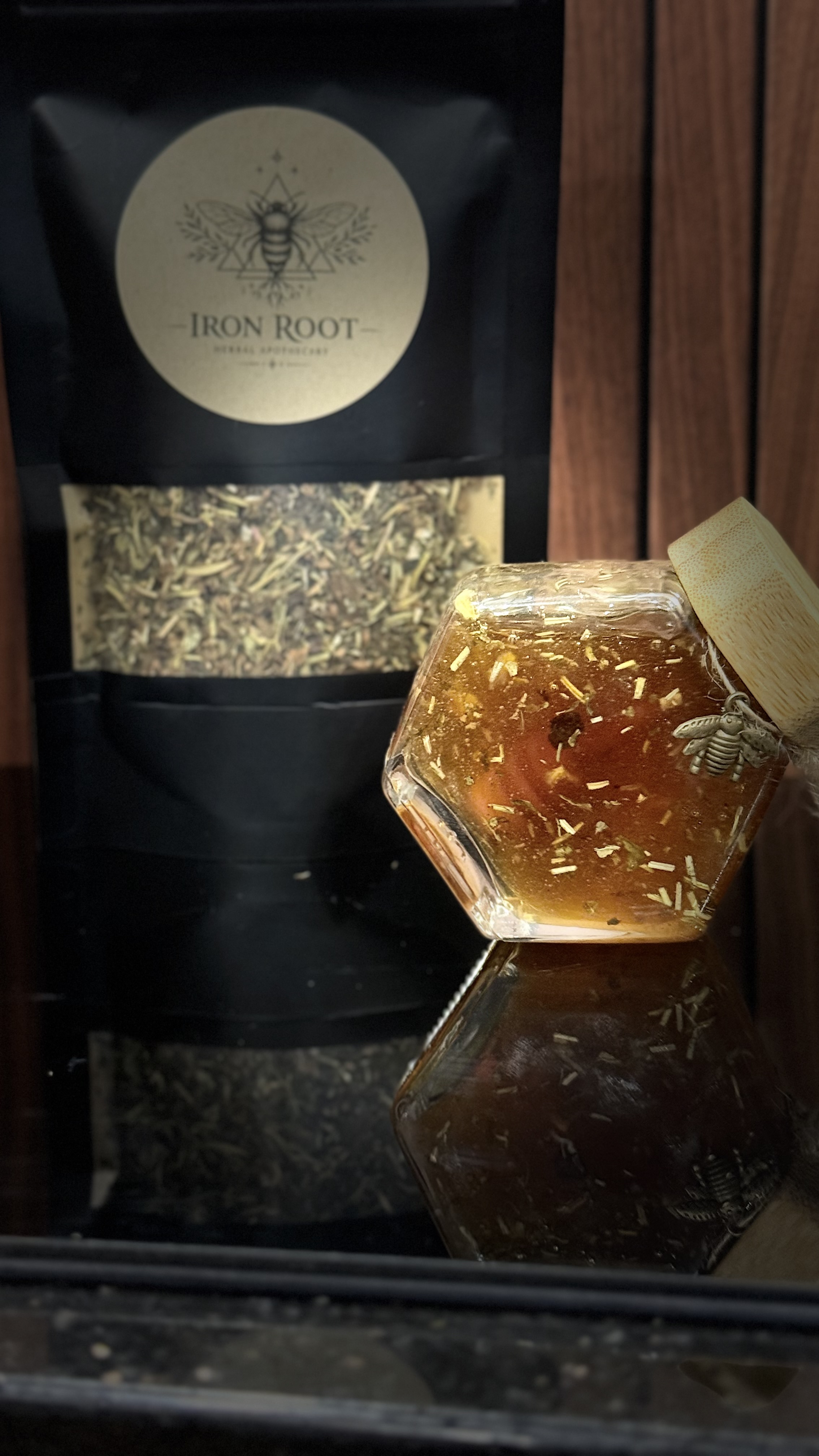 Iron Root herbal honey and tea bag